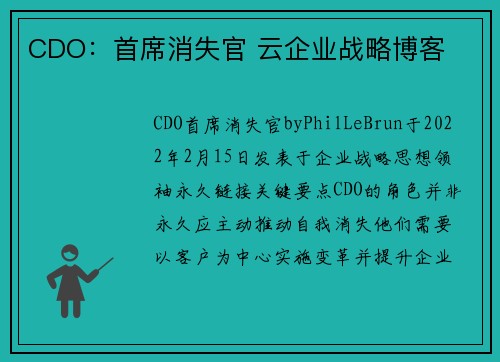 CDO：首席消失官 云企业战略博客